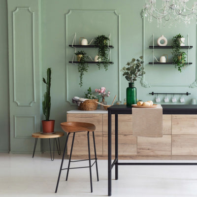 kitchen with wall painted in Agate Green