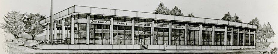 Hand-drawn sketch of the original Dunn-Edwards corporate office