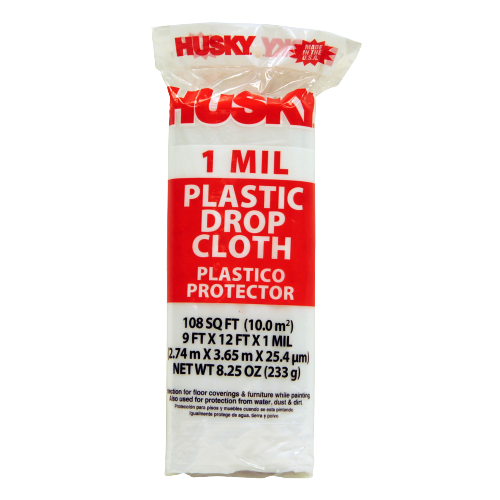 Husky Clear Plastic Drop 9 ft. x 12ft. 1 mil
